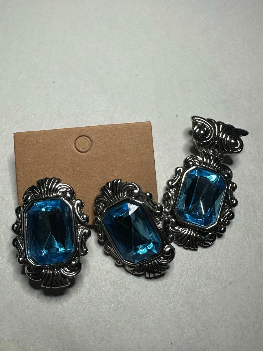 Premier Designs Silver-Tone Brooch Set with Bright Blue Crystals
